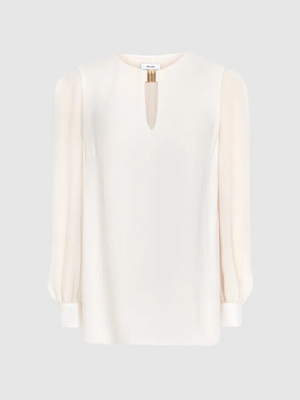 Reiss Cream Rhea Long-Sleeve Keyhole Blouse Shirt Cream Size 4